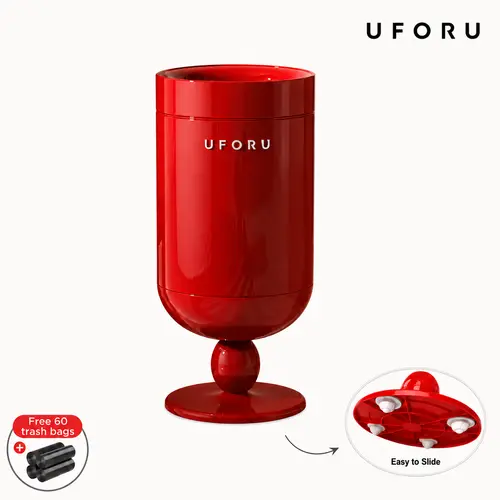 UFORU Retro Stainless Steel Luxury Standing Household Trash Can - Open Top, Sliding Base, Mid Century Decorative Bin with 15L/20L Large Capacity, Portable Design, Removable Inner Bucket for Living Room, Office, Cleaning, Smooth, Slide