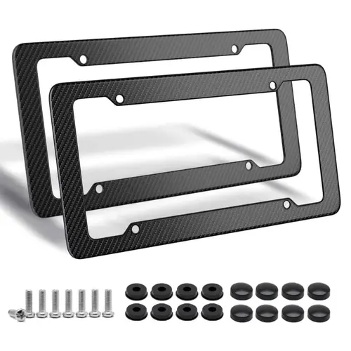 License Plate Frames with Screw Caps, 2 Pack Carbon Fiber License Bracket Holder,Universal Car Exterior Accessory, Car Accessories, License Plate Frame Without Obstruction.Rustproof, Rattle Proof & Weatherproof Universal #fathersdaygift