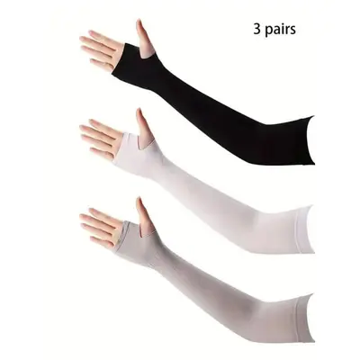 Unisex Plain Color Armwear - 3 Pairs Ice Silk Fitting Arm Sleeves with Moderate Stretch, UV Sun Protection, Lightweight Activewear for Outdoor Sports, Driving