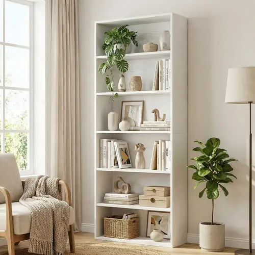 IRONCK 6-Tier Rustic Freestanding Bookcase - 63 in Tall Slim MDF Board Shelving Unit, Furniture for Home Small Spaces, Books & Shelves for Bedroom, Stable
