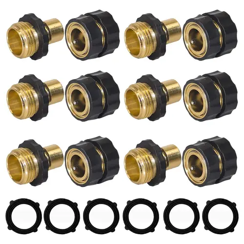 3/4 Inch Garden Water Connectors Set - 3/4" Standard Fit Male/Female Fittings with Grips, Threads, Leakproof Design, Fast Snap On/Off, Rubber Grips Secure, Convenient Outdoor Home Improvement Faucet Hose Attachments#backtoschool