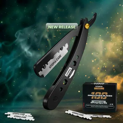 Utopia Care Men's Professional Stainless Steel Manual Straight Razor - Durable Handle, Smooth Close Shave, 100 Replacement Blades, Ideal Father's Day Gifts