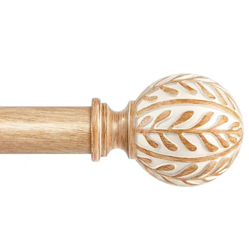 Inovaday 1-Inch Heavy Duty Curtain Rods for Windows - Rustic Boho Drapery Pole Set with Imitation Wood Grain, Olive Leaves Finials, High Weight Capacity, Smooth Texture, Included Hardware for Fast Setup, Indoor/Outdoor Use