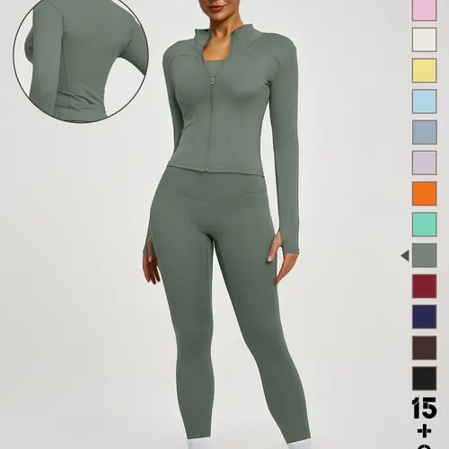 Women's New Solid Color Simple Fashion High-End Long Sleeve Quick-Dry Sports Set, Yoga Suit Set, Yoga Essential Jacket, High Elasticity Elastic Tight Yoga Pants, Fitness Activewear, High Waisted Yoga, Sporty Set, Fitness Clothes, Yoga Sets, Workout Sets