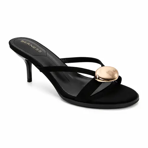 BERNESS Royalty Kitten Heels for Women, Elegant Open Toe Mule Heels, Metallic Slip On Low Heel Dress Shoes with Cushioned Footbed for Wedding Party and Evening Wear