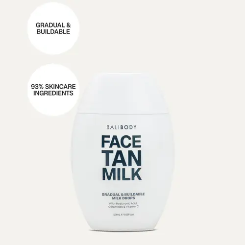 Bali Body | Face Tan Milk - Gradual Face Self Tanner & Hydrating Moisturizer with Hyaluronic Acid, Vitamin C & Ceramides, Non-Comedogenic, Sensitive Skin Friendly, Daily Facial Tanner for Natural Bronze Glow & Glass Skin Radiance