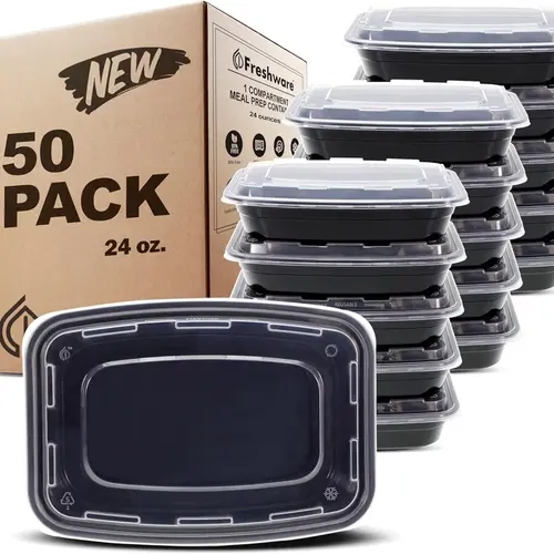 FRESHWARE 50-Pack 24oz Meal Prep Containers | 1-Compartment