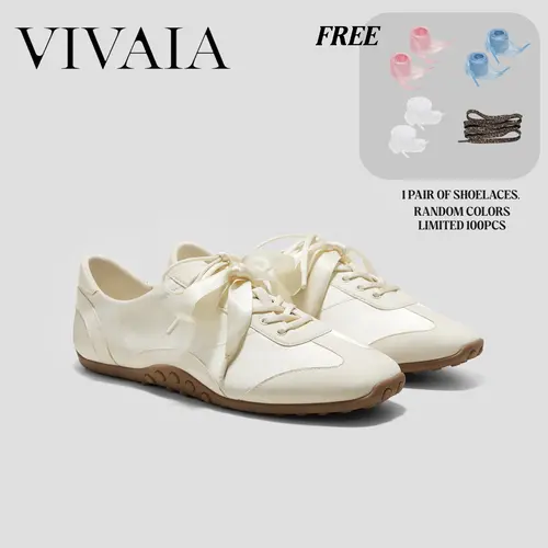 VIVAIA Women’s Square-Toe Satin Sneakerina, Retro Ballet Sneakers with Flexible Bubble Sole & 2 Lace Styles, Fall Sneakers for Women, Back to School Haul (Carol), Ribbon