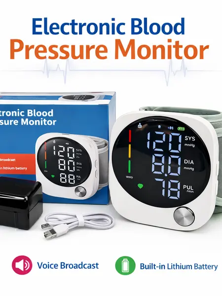 【DealsForYouDays】Rechargeable Wrist Blood Pressure  with LED Touch Screen, Voice Broadcast & 99x2 Memory — Accurate Home BP Tracking Made Simple