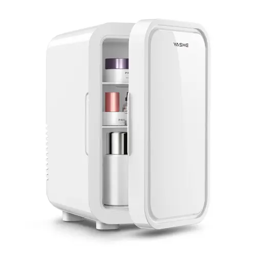 YASHE 6L/8-Can Mini Fridge, 110V AC/DC Portable Thermoelectric Cooler-Warmer for Small Spaces, Makeup, Kids Snacks, Camping, Compact Household Refrigerator