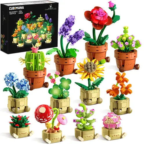 12 Pack Flowers Plants Mini Building Set - 1697PCS Flower Botanical Collection 3.6MM Succulent Building Toy for Home Office Decor, Valentines Day Party Favors Gift for Adults Girls Boys 12+ tiktokshopspringglowup