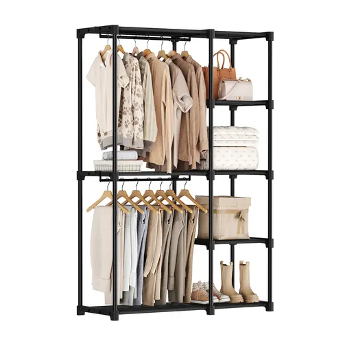 Sweetcrispy 22lb Wardrobe Closet, Portable Hanging Clothes Rack with 4-Tier Shelves, Customizable Organization Racks & Displays for Small Room Organization Products, Closet Storage for Bedroom
