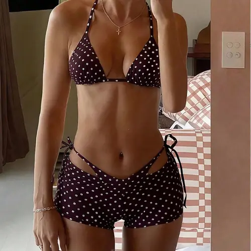 Women's Fashionable Three-Piece Swimsuit Set, Stylish Beachwear & Swimwear, Comfortable & Trendy Bathing Suit, Tie-Back Bikini, Summer Bikini