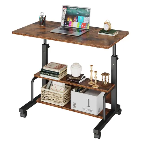Laptop Desk Adjustable Desk Small Standing Desk Home Office Desks for Small Spaces Portable Desks Table for Bedrooms,Mobile Rolling Computer Work Desks on Wheels, Apartment Decor, Dual Monitor Setup