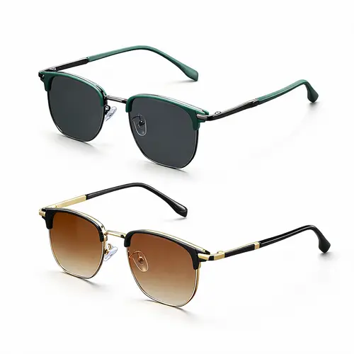 Men's Retro Metal-Frame Cool Sunglasses (2 Pairs) - Stylish Shades with Gradient Lenses, Classic Half-Ring Design, Retro Vibe, Modern Edge for Driving/OOTD Sports Eyewear