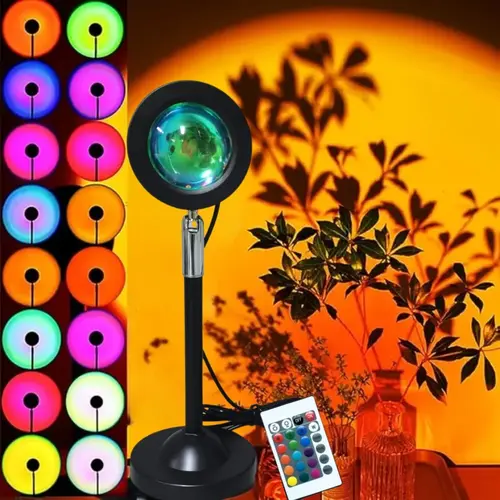 Sunset Lamp, RGB Color Changing Desk Light, Multifunctional Adjustable Bedside Lamp for Bedroom, Party, Photography, Romantic Ambient Atmosphere Lighting, Home Decor Gift, Led Mood Lamp