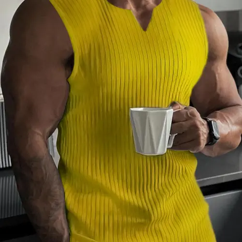 Men's Spring ＆ Summer Outfits Plain Textured V-Neck Sleeveless Vest for Daliy Wear, Gym Wear, Sports Fitness Vest, Workout Vests, Activewear Vest, Ideal for Gym Casual Sports Wear, Casual Sporty Vest, Essential Men's Wardrobe Item, Sports Singlet