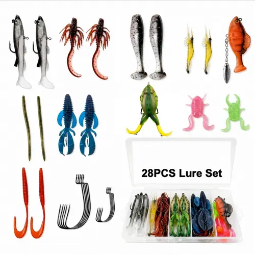 EXCROCK 14/28/42 pcs Full Range Hard and Soft Bait Lure Set, for Freshwater Saltwater, Pre-Rigged Jig Head, frog baits, soft shrimps/lobsters, Crankbait,  Fishing Tackle Kit, Includes Multi-Section Minnow, Topwater Lures #GLOBAL PICKS