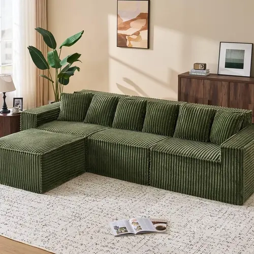 【DealsforYou】ONBRILL 112.6" L-Shaped Boneless Corduroy Sectional - 3-Seater Modern Upholstered Sofa with Fixed Arms, Memory Foam, Chaise, Minimalist Cloud Modular Design, No Assembly Required Clean Look for Living Rooms, L Shaped Sofas, Boneless Couches