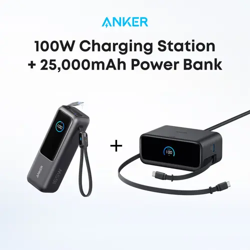 Anker Portable Laptop Power Bank with Built-In Cables, 25,000mAh High-Capacity Battery, Fast Charging for 4 Devices and Anker Nano Charging Station, 7-in-1 USB-C Power Strip, 2.3 ft Anker InstaCord Retractable Cable, 3 USB-C, 1 USB-A, 3 AC, sohochic