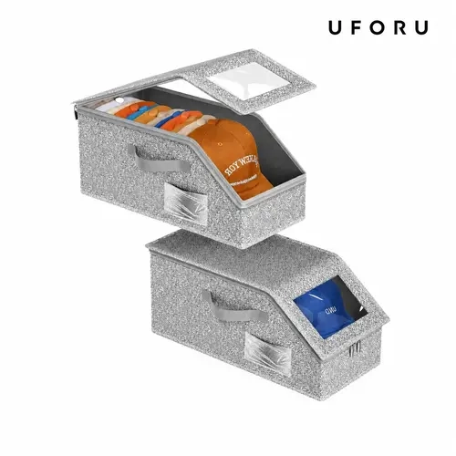 UFORU Stackable Lidded Rectangle Hat Storage Boxes - Durable Cardboard Dustproof Organizers, Space-Saving Containers, Holds Up to 24 Hats, Easy-Access Box Organiser for Bedroom Men’s Classic Wardrobe