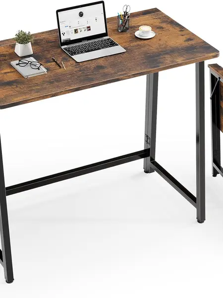 Small Space Folding Desk 31.5 Inch, Compact Foldable Computer Table, Narrow Home Office Workstation for Apartment, Dorm & Bedroom