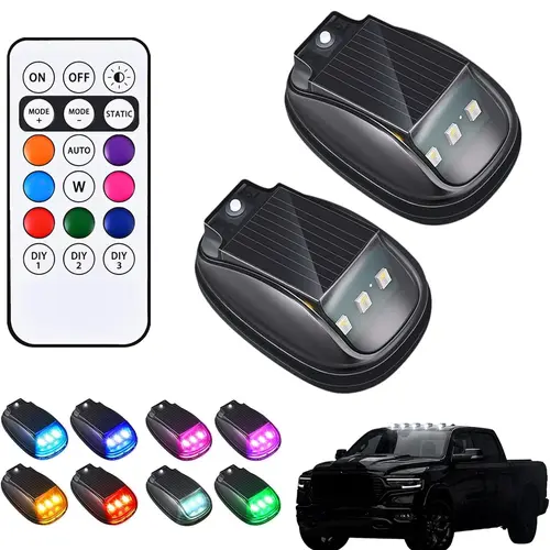【Father's Day gift】Solar Car Roof RGB Light With Remote Control Cab Signal Lamp Wireless No Punch LED Truck Pickup Warning Lights for Camping Enhanced Night Visibility & Interior Lighting