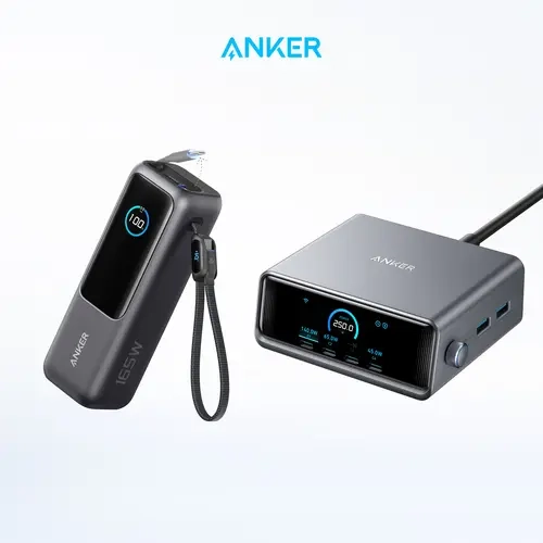 Anker Retractable Built-In Cables Mobile Power Bank, 25000mAh Chargeable Travel Battery Pack, 250W 6-in-1 GaN Prime Charger with Smart LCD for 4 Devices (Electronics Accessories), Durable,back to school,back to school haul