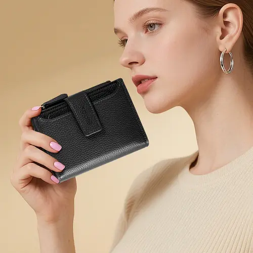 GSOIAX Women's Luxury Slim Leather Bifold Wallet - RFID Blocking, 16+ Card Slots, Zipper Coin Pocket, Minimalist Design, Slim Fit, Plain, Casual, Card Holder Slot Wallets for Women