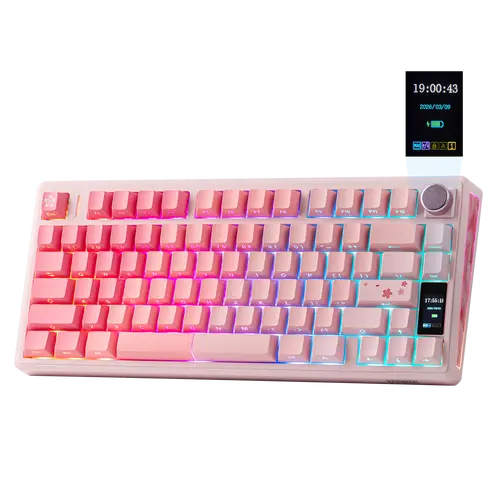 EPOMAKER TH80 V2 PRO Rechargeable Mechanical Keyboard - Light Up, Creamy, Hot Swappable, Gasket Structure, Wireless (2.4G/Bluetooth), 10000mAh, Screen & Knob, PBT Keycaps, Mac Modifier, Custom for Mac/PC Work from Home Gaming, Light Up Keyboard