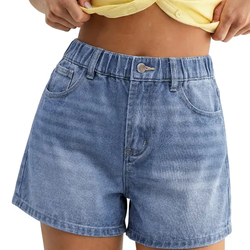 luvamia Jean Shorts for Women High Waisted Baggy Wide Leg Elastic Waist Mom Denim Shorts 4" Inseam Casual Summer Jorts,back to school shopping