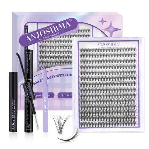 ANJOSIRMA LASH Clusters Kit 280Pcs, DIY Individual Extensions with Lash Bond and Seal, Remover For False Eyelashes, Applicator Tool Kit At Home