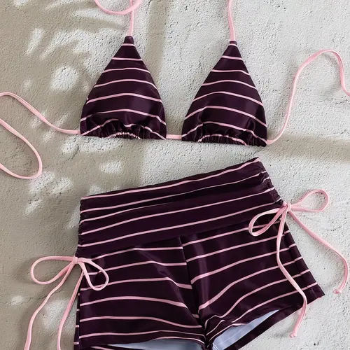 Women's Fashion Two-Piece Swimsuit, Drawstring Swimsuit Set, Stylish Split Bikini Set, Comfortable Beachwear, Perfect for Pool Parties & Vacations, Tie Back Bikinis, Drawstring Bathing Suits, Summer Bikini, Swimsuit Style Bikini