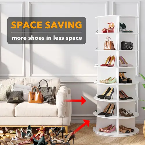 7 Tier Rotating Shoe Rack Tower, Spinning Shoe Display Lazy Susan, Revolving 360 Shoe Rack Storage Round Carousel, Vertical Handbag Rotate Shoes Closet Organization (7-Tier White),dorm room inspo,college dorm essentials,dorm haul
