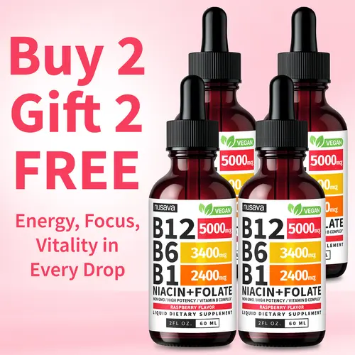 (4-Pack) Vitamin B12 Raspberry, & Strawberry Liquid Edible Supplement Drops with B6, B1, Niacin & Folate for Energy, Brain & Heart - 27,200 mcg per Serving, 4 fl Oz