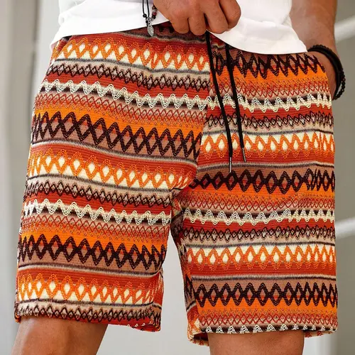 Men's Color-Woven Jacquard Striped Spring Summer Drawstring Casual Fashion Shorts, Daily Wear Streetwear, Comfortable and Stylish, Perfect for Outdoors, Casual Bottoms