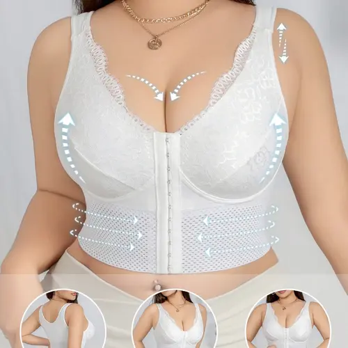 Multi-functional Shaping Bra Designed for Plus-Size Women Front-Closure Buckle Push-Up Wire-Free Posture-Correcting Supportive Bra, Longline Posture Bra, Correction Brassieres, with Tummy-Control Shaping Women's Apparel