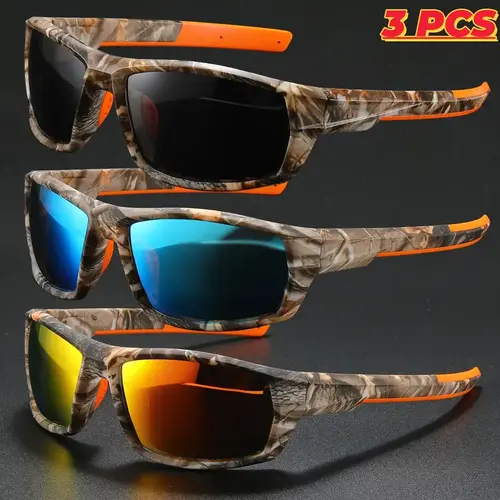 Men's 3pcs Polarized Anti-Glare Tactical Camouflage Sunglasses - Male Sports Eyewear for Outdoor Cycling, Fishing, Road Cycling Gear, MTB Accessories, Men's Accessories