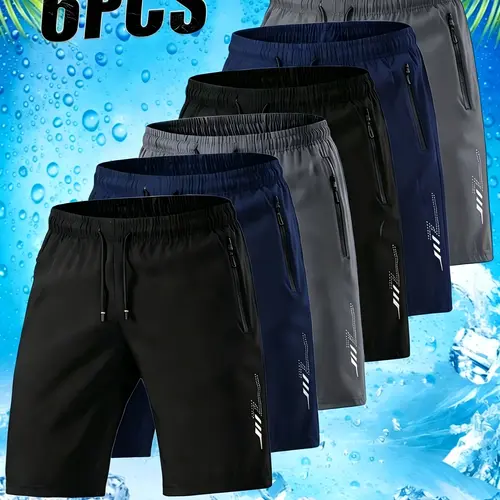 6Pcs Men's Quick-Dry Athletic Shorts with Elastic Waistband & Drawstring - Breathable, Lightweight Running & Training Shorts for Gym, Jogging & Outdoor Activities - Solid Color, Polyester, Non-Transparent, Perfect for Spring/Summer/Fall