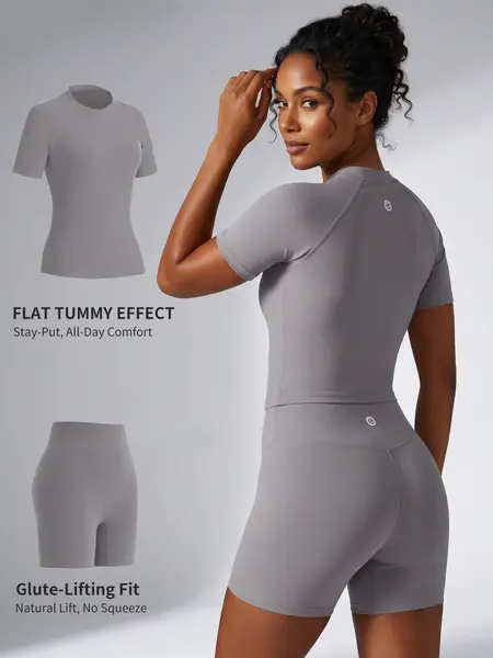 Uncia Active Women's 2-Piece Tracksuit Set - Seamless-Free Shorts, Raglan Sleeves Tee with Flat Tummy & Glute-Lifting Fit, Workout Gym Matching Sets for Outdoor Yoga, 2 Piece Sets, Workout Sets For Women summerwins Try it