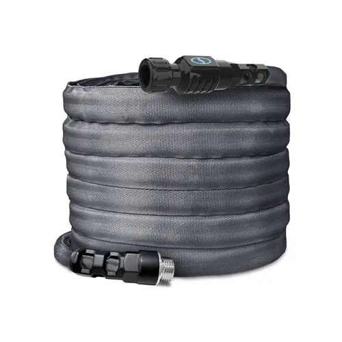 Aqua Joe FiberJacket Hose, Kink-Free Garden Hose, 600-PSI Rated, 50% Lighter, Aluminum Ends, Coils Flat for Storage