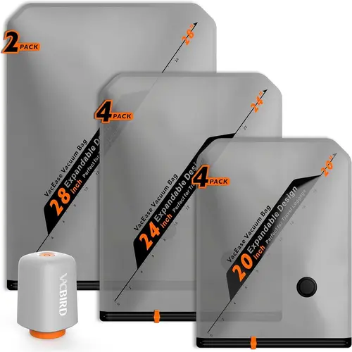 【Summer Vibes】VACBIRD Upgrade Turbo X8 Vacuum Seal Bags with Rechargeable Wireless Pump - 20-Pack Portable Space Saver Bags for Home & Travel, Clothes & Blankets, Hands-Free Compression, Transparent Front Panel