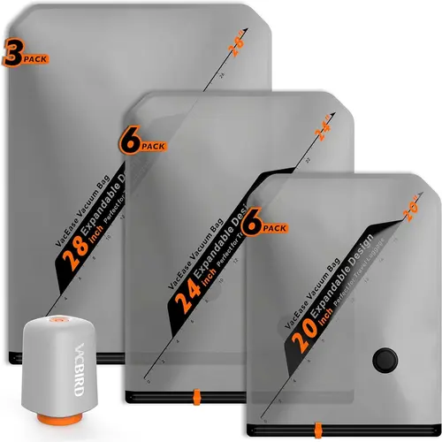 【Summer Vibes】VACBIRD Upgrade Vacuum Compression Storage Bags Set with Vacuum Cordless Wireless Easy Pump - Rechargeable Hand-Free Transparent Space Saver Bags, 3 Sizes, Great for Travel and Home, Portable Carry-On Clothes Organizer