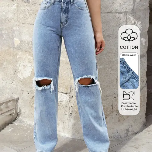 Vintage Casual Streetwear, Loose-Fitting Womenswear Light Wash Denim Jeans, Comfortable Soft Water Washed Design, Perfect for Daily & Everyday Wear & Stylish, Durable Material, Pants, Denim Clothing