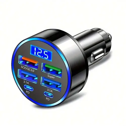 40W 5-Port USB-C & USB-A Car Charger - LED Voltage Display, PD & QC 3.0 Fast Charging, 12-24V for Cars Trucks SUVs, High-Power Multi-Device Adapter for Smartphones, Cellphones, Tablets & Electronic Devices