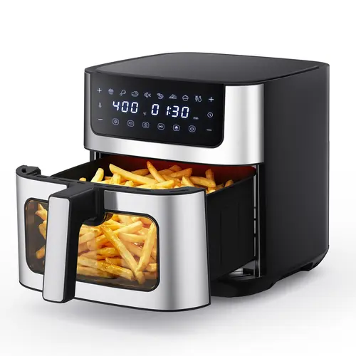 Sweetcrispy 6.34QT Air Fryer Kitchen Appliance with Window, 8 Food Presets, 400°F Max Heat, 90-Min Timer, Nonstick Dishwasher-Safe Basket for Air Fry, Roast, Bake, Stainless Steel, Kitchen Appliances