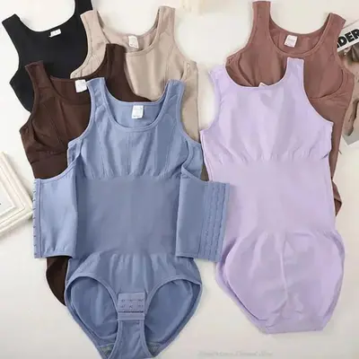 Women Zipper Bodysuit Shapewear For Daily Wear And Posture Support, Integrated Belt Body Shaper Top With Tummy Control, Waist Support, Firm Compression