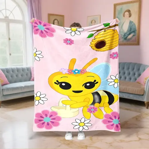 Cute Bee Pattern Premium Flannel Blanket - Soft, Water-Resistant Throw for Sofa, Garden Use, Ideal Christmas Gift for Mothers, Suitable for Travel, Insect-Repellent Companion