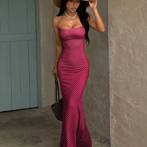 Women's Summer Casual Halter Sleeveless Polka Dot Date Night Dress, Perfect for Dates, Parties, Travel, Vacation, Fashionable Slim-Fit Dress