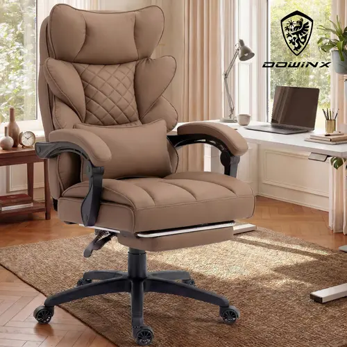 【Back to school】Dowinx Big and Tall Office Chair with Pocket Spring Cushion,High Back Computer Gaming Chairs with Linkage Armrests,Executive Desk Chairs with Footrest,PU Leather